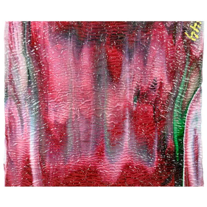 Cranberry Pink/ Emerald Green/ White Ripple Fusible 90 COE photo